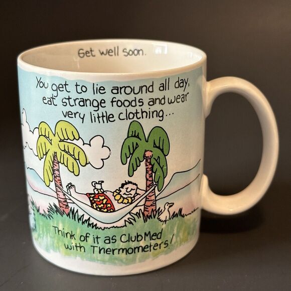 Russ Berrie &Co. Get Well Soon Mug Cup Cartoon #8427 Beach/Hammock/PalmTrees VTG - Picture 9 of 9